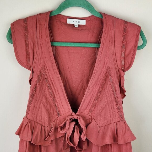 IRO Paris Brone Tie Front Ruffle Top Pink sz FR 40/ US 8 - Picture 4 of 13